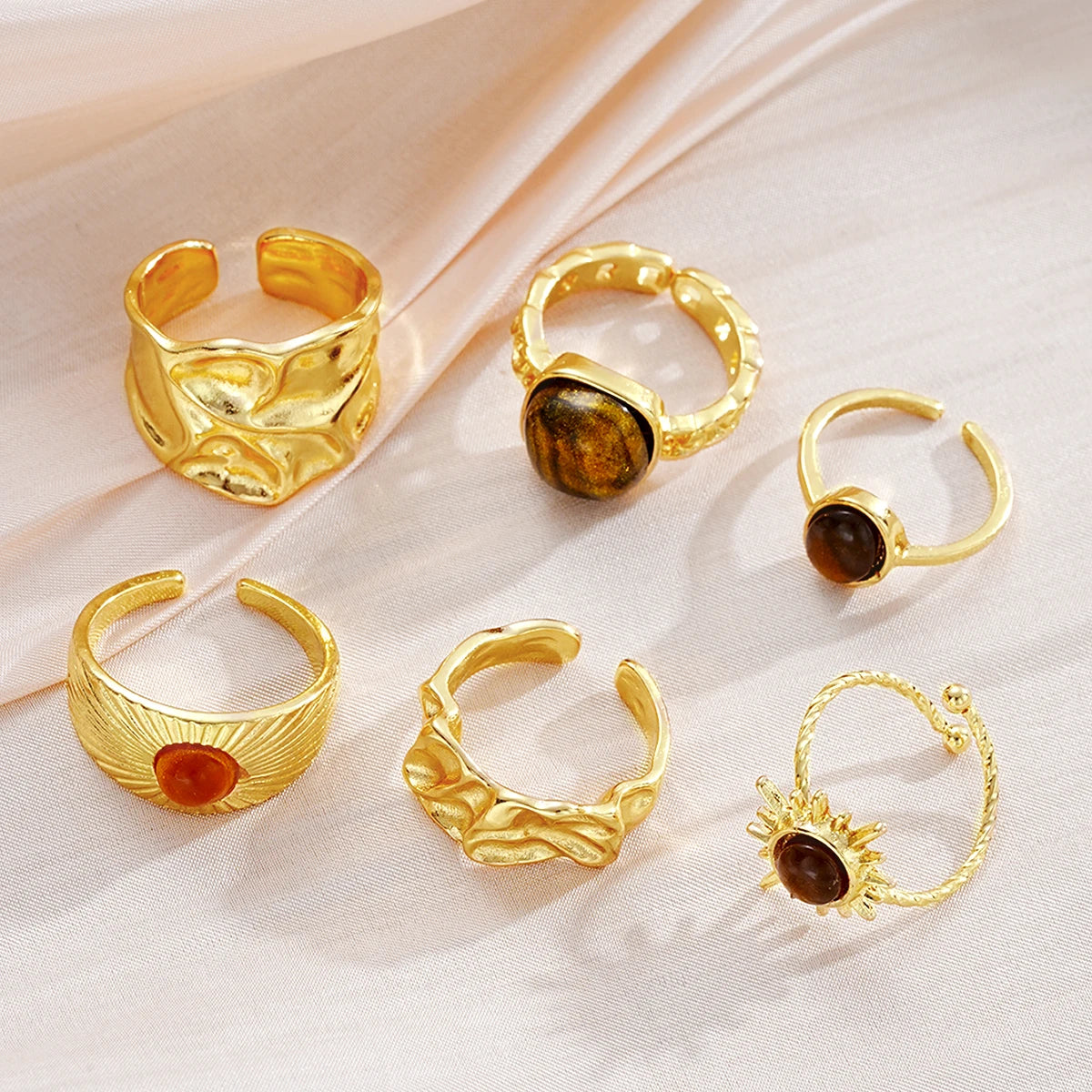 Sunflower Tiger Eye Ring Set