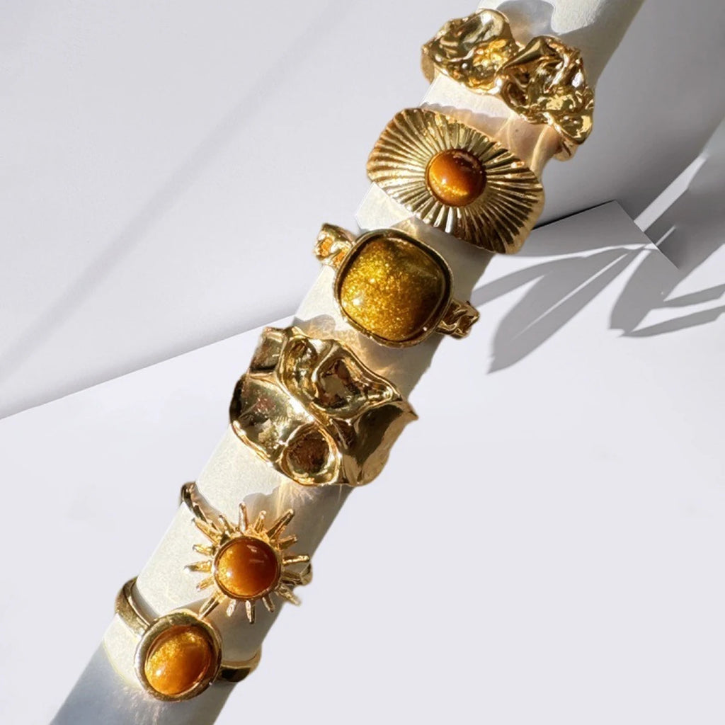 Sunflower Tiger Eye Ring Set