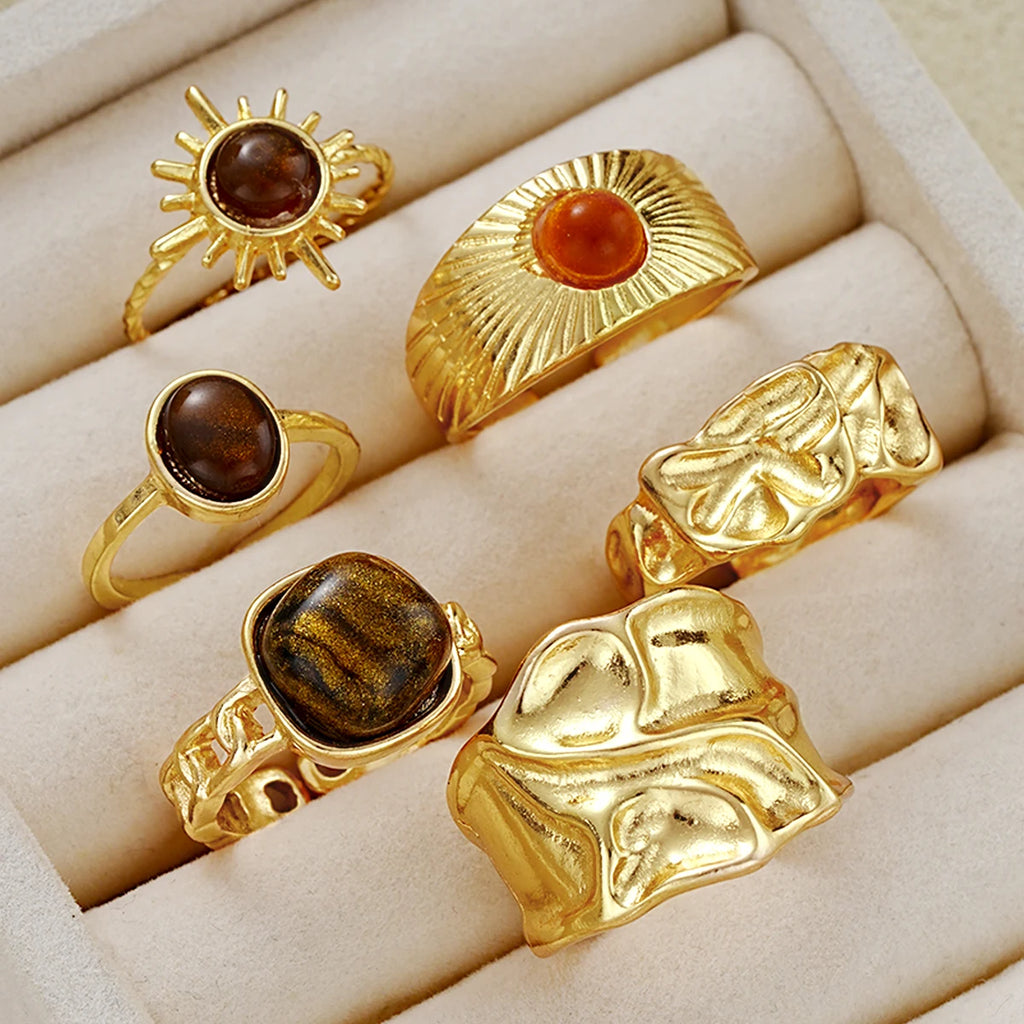 Sunflower Tiger Eye Ring Set