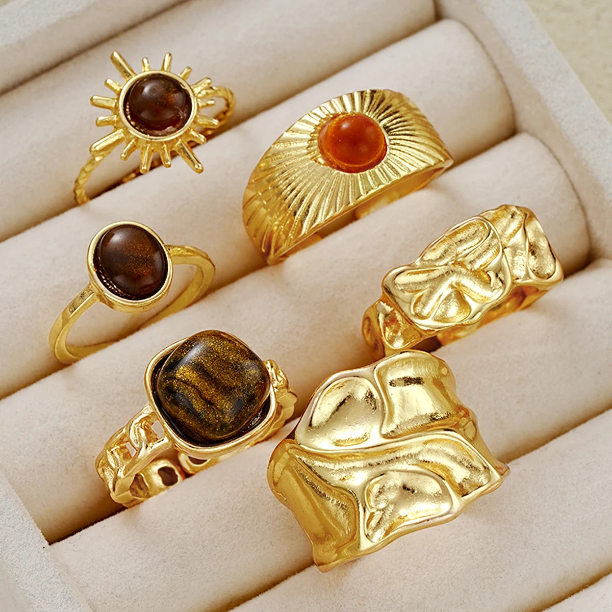 Sunflower Tiger Eye Ring Set