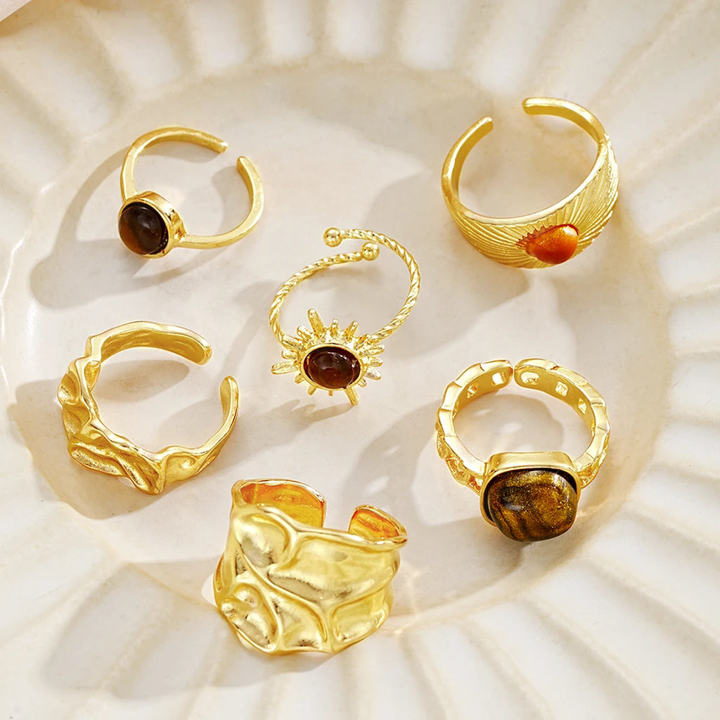 Sunflower Tiger Eye Ring Set